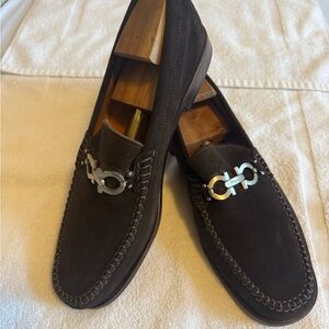 Salvatore Ferragamo Brown Suede Loafers Slip-Ons